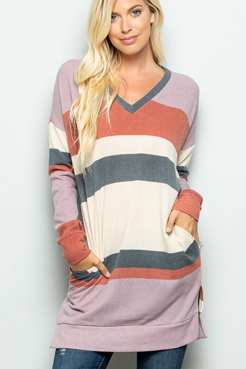 V-neck Stripe Sweater